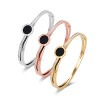 Titanium Steel Cuff Bangle, with Black Shell, Round, plated, fashion jewelry & for woman & with rhinestone, more colors for choice, 12mm, Inner Diameter:Approx 58x50mm, Sold By PC