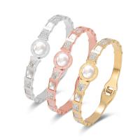Acier titane bracelet ordinaire, avec coquille blanche, Rond, Placage, bijoux de mode & pour femme & avec strass, plus de couleurs à choisir, 12mm, Diamètre intérieur:Environ 60x48mm, Vendu par PC