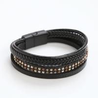 PU Leather Bracelet with Zinc Alloy plumbum black color plated fashion jewelry & for man Length 21 cm Sold By PC