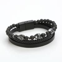 Cowhide Bracelet with Natural Stone Round plumbum black color plated fashion jewelry & for man Length 21 cm Sold By PC