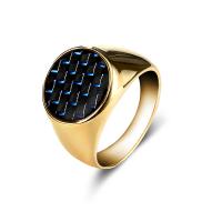 Палец кольцо из нержавеющей стали, Нержавеющая сталь 304, с Углеродное волокно, Круглая, плакирован золотом, ювелирные изделия моды & разный размер для выбора & Мужский, Золотой, продается PC