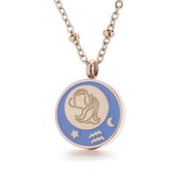 Stainless Steel Jewelry Necklace 304 Stainless Steel 12 Signs of the Zodiac light rose gold color plated fashion jewelry & for woman & enamel 14mm Sold By PC