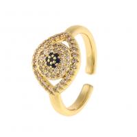 Cubique anneau en laiton Circonia Micro Pave, œil, Placage de couleur d'or, Réglable & pavé de micro zircon & pour femme, Vendu par PC