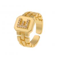 Cubic Zirconia Micro Pave Brass Ring, Letter, gold color plated, Adjustable & Unisex & micro pave cubic zirconia, Sold By PC