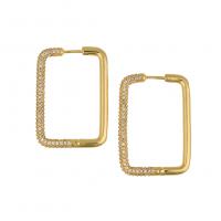 Brass Hoop Earring Square gold color plated micro pave cubic zirconia & for woman Sold By Pair