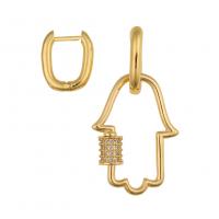 Boucles d'oreilles asymétriques, laiton, Placage de couleur d'or, pavé de micro zircon & pour femme, 21x42mm, Vendu par paire