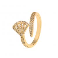 Cubic Zirconia Micro Pave Brass Ring Mermaid tail gold color plated Adjustable & micro pave cubic zirconia & for woman & enamel Sold By PC