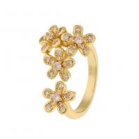 Cubique anneau en laiton Circonia Micro Pave, fleur, Placage de couleur d'or, Réglable & pavé de micro zircon & pour femme, Vendu par PC