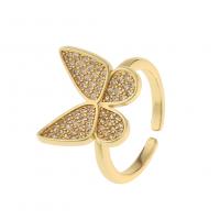 Cubique anneau en laiton Circonia Micro Pave, papillon, Placage de couleur d'or, Réglable & pavé de micro zircon & pour femme, plus de couleurs à choisir, Vendu par PC