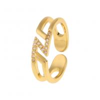 Cubic Zirconia Micro Pave Brass Ring, gold color plated, Adjustable & Unisex & micro pave cubic zirconia, Sold By PC