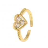 Cubique anneau en laiton Circonia Micro Pave, coeur, Placage de couleur d'or, Réglable & pavé de micro zircon & pour femme, Vendu par PC