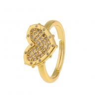 Cubic Zirconia Micro Pave Brass Ring Heart gold color plated Adjustable & Unisex & micro pave cubic zirconia Sold By PC