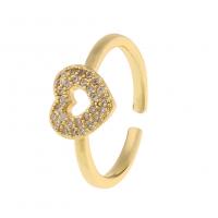 Cubique anneau en laiton Circonia Micro Pave, coeur, Placage de couleur d'or, Réglable & pavé de micro zircon & pour femme, plus de couleurs à choisir, Vendu par PC