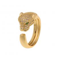 Cubic Zirconia Micro Pave Brass Ring Leopard gold color plated Adjustable & Unisex & micro pave cubic zirconia Sold By PC