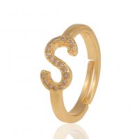 Cubic Zirconia Micro Pave Brass Ring Letter gold color plated Unisex & micro pave cubic zirconia 20mm Sold By PC