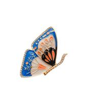 emalje broche, Zinc Alloy, Butterfly, guldfarve belagt, Håndmalet emalje glasur & for kvinde & med rhinestone, nikkel, bly & cadmium fri, 35x49mm, 10pc'er/Lot, Solgt af Lot