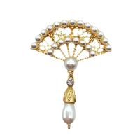 Plastic Pearl Brooch, Tibetan Style, with Plastic Pearl, gold color plated, for woman & with rhinestone & hollow, nickel, lead & cadmium free, 45x60mm, 10PCs/Lot, Sold By Lot