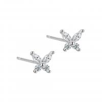 925 Sterling Silver Stud Earring Butterfly plated micro pave cubic zirconia & for woman Sold By Pair