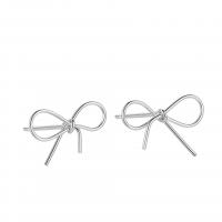 925 Sterling Silver Stud Earring Bowknot plated for woman & hollow Sold By Pair