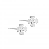 925 Sterling Silver Stud Earring Four Leaf Clover plated brushed & for woman Sold By Pair
