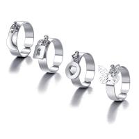 Ensemble d’anneau en alliage de zinc, 4 pièces & bijoux de mode & unisexe, protéger l'environnement, sans nickel, plomb et cadmium, Vendu par fixé