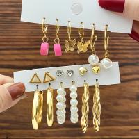 Tibetan Style Earring Set, with Plastic Pearl, nine pieces & fashion jewelry & for woman & with rhinestone, nickel, lead & cadmium free, Sold By Set
