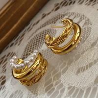 Freshwater Pearl Earrings Brass with Freshwater Pearl 24K gold plated fashion jewelry & for woman nickel lead & cadmium free 30mm Sold By Pair