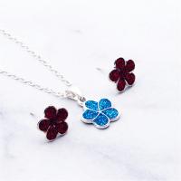 Tibetan Style Jewelry Sets, Stud Earring & necklace, with Artificial Opal, Tibetan Style lobster clasp, Tibetan Style post pin, Flower, for woman, mixed colors, 3-25mm, Length:Approx 50 cm, Sold By Set