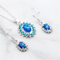 Zinc Alloy Jewelry Set earring & necklace with Artificial Opal zinc alloy lobster clasp zinc alloy earring hook micro pave cubic zirconia & for woman blue 5-50mm Length Approx 50 cm Sold By Set