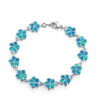 Zinc Alloy Bracelet with Artificial Opal zinc alloy lobster clasp Flower Unisex & anti-fatigue mixed colors Length Approx 21 cm Sold By PC