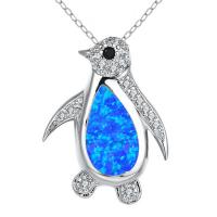 Tibetan Style Animal Pendants, with Artificial Opal, Penguin, micro pave cubic zirconia, more colors for choice, 20mm, Sold By PC