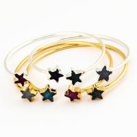 Brass Cuff Bangle, with Ice Quartz Agate, Star, plated, Unisex, more colors for choice, nickel, lead & cadmium free, Inner Diameter:Approx 58mm, Sold By PC