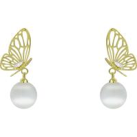 Zinc Alloy Drop Earring with Cats Eye Butterfly gold color plated for woman & with rhinestone nickel lead & cadmium free 30-60mm Sold By Pair