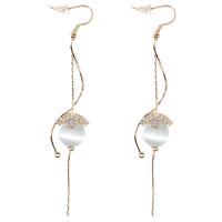 Zinc Alloy Tassel Earring with Cubic Zirconia & Cats Eye Round gold color plated fashion jewelry & for woman nickel lead & cadmium free 30-60mm Sold By Pair
