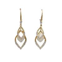 Zinc Alloy Drop Earring with Cats Eye Leaf gold color plated fashion jewelry & for woman & with rhinestone nickel lead & cadmium free 30-60mm Sold By Pair