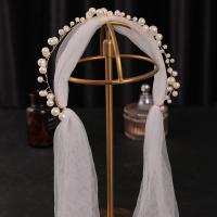 Gaas Wedding Veil, met Plastic Pearl, handgemaakt, voor vrouw, wit, nikkel, lood en cadmium vrij, Lengte Ca 135-175 cm, 3pC's/Lot, Verkocht door Lot