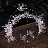 Bergkristal Sieraden set, kroon & oorbel, met koperdraad, handgemaakt, 2 stuks & voor bruids, wit, 140x60mm, 3sets/Lot, Verkocht door Lot
