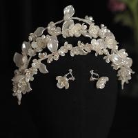 Kunststoff Perlen Mode Schmuckset, KroneWirbel & Ohrring, mit Klarer Quarz, handgemacht, 2 Stück & für Braut, weiß, 280x65mm, 3SetsSatz/Menge, verkauft von Menge