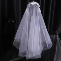 Stoff Hochzeitsschleier, mit Kunststoff Perlen, handgemacht, für Frau, weiß, 390x130mm, 3PCs/Menge, verkauft von Menge