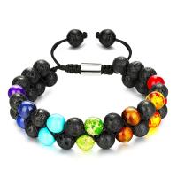 Gemstone Bracelets, Lava, with Knot Cord & Gemstone & Brass, Double Layer & Unisex, 16mm, Length:Approx 7.5-11.8 Inch, Sold By PC