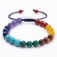 Gemstone Bracelets, Rainbow Stone, with Knot Cord, handmade, Unisex, 8mm, Length:Approx 7-11.5 Inch, Sold By PC