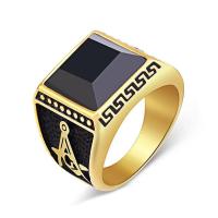 304 Stainless Steel Finger Ring with Cubic Zirconia Square plated fashion jewelry & for man golden Sold By PC