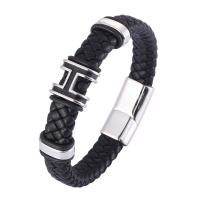 Microfiber PU Bracelet with 316L Stainless Steel Round silver color plated fashion jewelry & for man 12mm Sold By PC