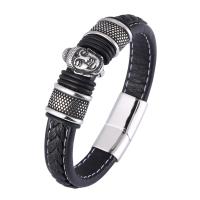 Microfiber PU Bracelet with 316L Stainless Steel Round plated fashion jewelry & for man 12mm Sold By PC