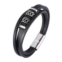 Microfiber PU Bracelet, with 316L Stainless Steel, Round, silver color plated, fashion jewelry & different length for choice & for man, black, 12mm, Sold By PC
