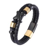Split Layer Cowhide Leather Bracelet with 316L Stainless Steel Round plated fashion jewelry & for man 12mm Sold By PC