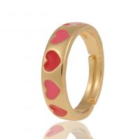 Mässing Finger Ring, guldfärg pläterade, Justerbar & med hjärtmönster & för kvinna & emalj, fler färger för val, 21mm, Säljs av PC