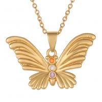 Cubic Zircon Micro Pave Brass Necklace Butterfly gold color plated micro pave cubic zirconia & for woman Sold By PC