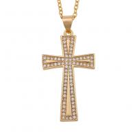 Cubic Zircon Micro Pave Brass Necklace Cross gold color plated & micro pave cubic zirconia & for woman Length Approx 17.7 Inch Sold By PC