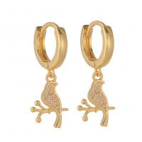 Huggie Hoop Drop Earring Brass Animal gold color plated & micro pave cubic zirconia & for woman Sold By Pair